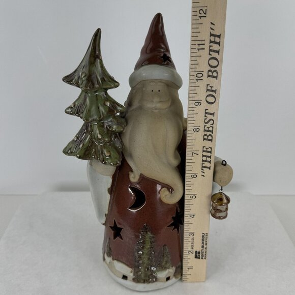 Santa Claus Stoneware Figurine Moon Star Cutouts Christmas Tree Lantern 12" - Picture 8 of 10